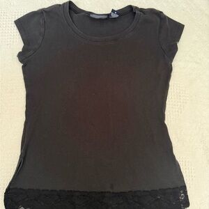 Vintage Y2K Black Lace Hem Women's Top